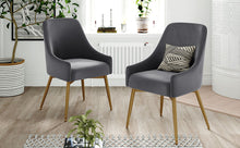 Load image into Gallery viewer, TOPMAX Mid-century Gold Metal Base Arm Chair Upholstered Velvet Dining Chairs, Gray, 2pcs
