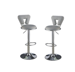 Adjustable Bar stool Gas lift Chair Gray Faux Leather Chrome Base metal frame Modern Stylish Set of 2 Chairs