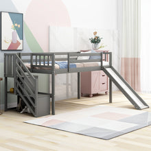 Load image into Gallery viewer, Twin Size Low Loft Bed with Adjustable Slide and Staircase, Gray（New）
