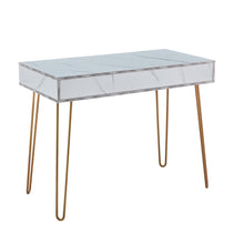 Load image into Gallery viewer, D&amp;N Table nail art table writing desk study desk consoles table side end table modern marble MDF top, sturdy glod metal legs for bedroom, living room, Kitchen,white,39.37&#39;&#39;L 19.69&#39;&#39;W 28.34H
