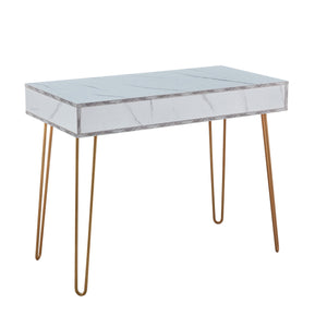D&N Table nail art table writing desk study desk consoles table side end table modern marble MDF top, sturdy glod metal legs for bedroom, living room, Kitchen,white,39.37''L 19.69''W 28.34H