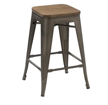 Load image into Gallery viewer, 24&quot; Antique Bronze Distressed Metal Barstools Handmade Wood top Stool
