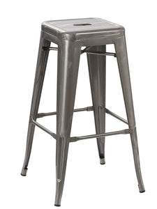 Solid Steel 24" inch Industrial Tabouret Vintage Antique Rustic Style Distressed Metal Brush Modern Dining Room Counter Bar Stool-(Barstool) Stacking