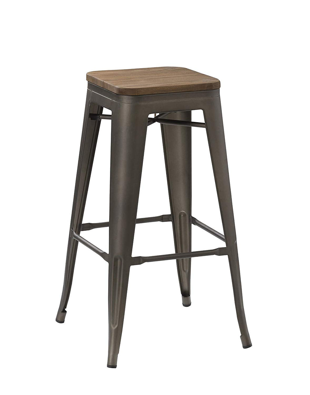 BTEXPERT Modern 30 inch Solid Steel Stacking Industrial Tabouret Rustic Metal Bar Stool with Wood Top ( barstool)