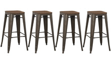 Load image into Gallery viewer, 30&quot; Solid Steel Stacking Industrial Rustic Metal BarStool Wood Top (Set of 4)

