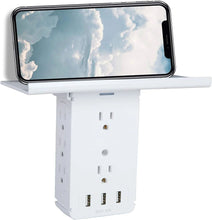 Load image into Gallery viewer, Set of 2 Wall Outlet Extender Surge Protector Multifunctional Outlet Wall Plug with 3 USB Ports(3.4A Total), 8 AC Outlets, Removable Outlet Shelf
