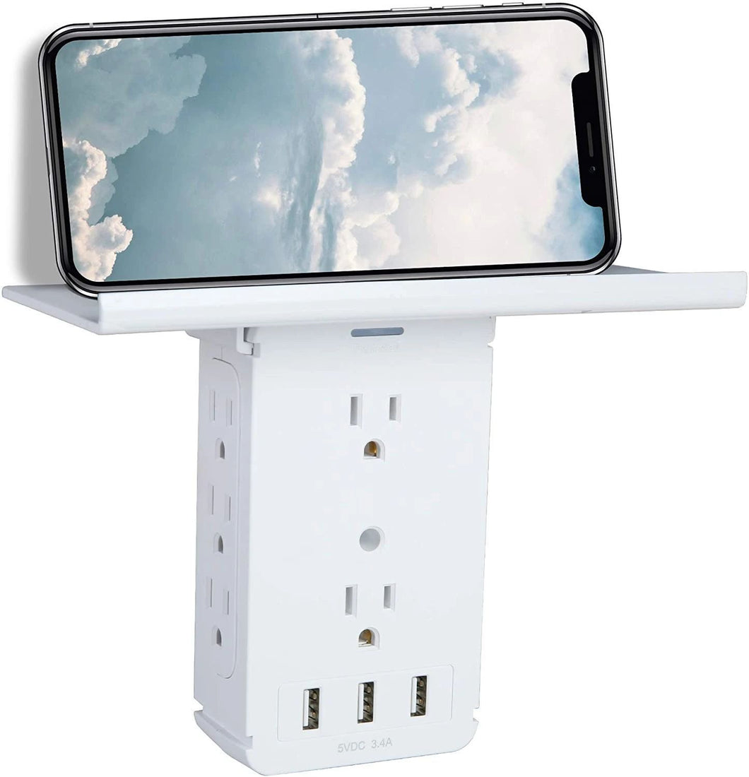 Set of 2 Wall Outlet Extender Surge Protector Multifunctional Outlet Wall Plug with 3 USB Ports(3.4A Total), 8 AC Outlets, Removable Outlet Shelf