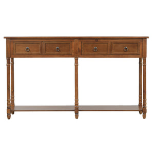 TREXM Console Table Sofa Table for Entryway with Drawers and Long Shelf Rectangular (Antique Walnut)