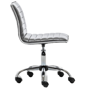 BTEXPERT Swivel Mid Back Armless Ribbed Task Leather Chair, Gray upholstery and Chrome