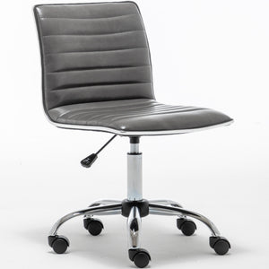 BTEXPERT Swivel Mid Back Armless Ribbed Task Leather Chair, Gray upholstery and Chrome