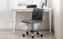 Load image into Gallery viewer, BTEXPERT Swivel Mid Back Armless Ribbed Task Leather Chair, Gray upholstery and Chrome
