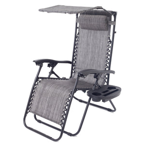 Outdoor Zero gravity Chair lounge patio Canopy Sunshade Cup tray Gray Set of Two case