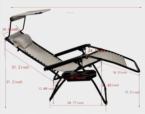 Outdoor Zero gravity Chair lounge patio Canopy Sunshade Cup tray Gray