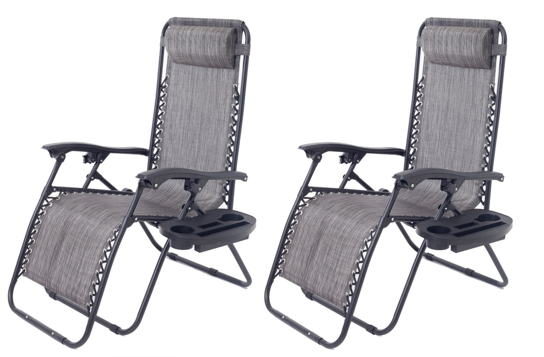 BTExpert Zero Gravity Chair Case Lounge Outdoor Patio Beach Yard Garden With Utility Tray Cup Holder Gray Set of 2