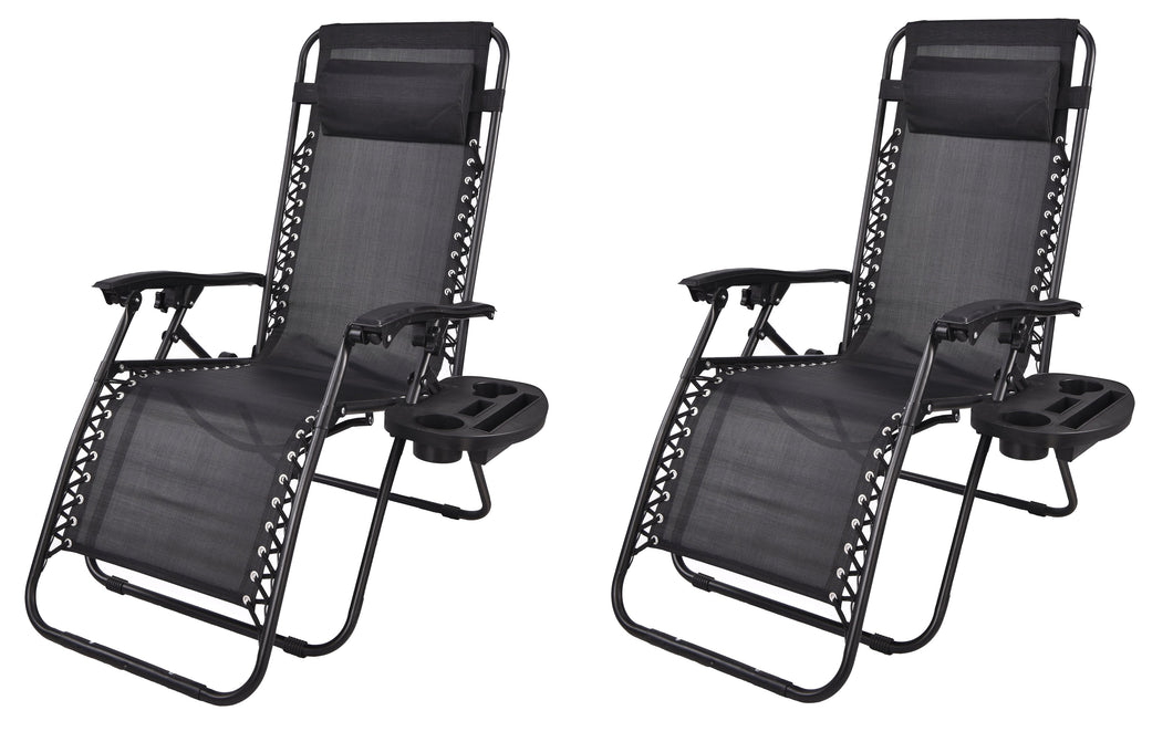 Zero Gravity Chair Case Lounge Outdoor Patio Beach Yard Garden With Utility Tray Cup Holder Black Set Of 2