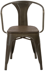 Industrial Rustic Metal Distressed Dining Bistro Cafe Arm Chair Wood, Set of 2