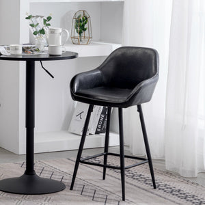 BTExpert 25 inch Bucket Black Faux Leather Accent Dining Bar Chair