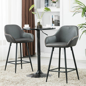 Two NEW - Counter Height Barstools 29 inch Bucket Upholstered Dark Gray Accent Dining Bar Chair Set of 2
