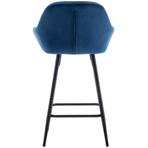 Btexpert Bucket Upholstered Blue Velvet Accent Dining Counter Height Barstools 24 inch Counter Height Set of 2