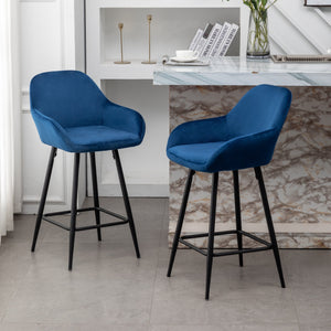 Btexpert Bucket Upholstered Blue Velvet Accent Dining Counter Height Barstools 24 inch Counter Height Set of 2