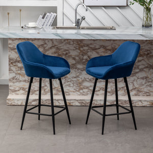 Btexpert Bucket Upholstered Blue Velvet Accent Dining Counter Height Barstools 24 inch Counter Height Set of 2