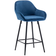 Load image into Gallery viewer, Btexpert Bucket Upholstered Blue Velvet Accent Dining Counter Height Barstools 24 inch Counter Height Set of 2
