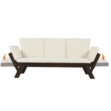Load image into Gallery viewer, TOPMAX Outdoor Adjustable Patio Wooden Daybed Sofa Chaise Lounge with Cushions for Small Places, Brown Finish+Beige Cushion
