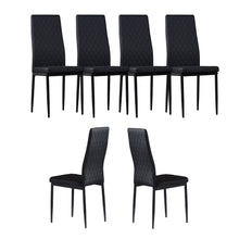 Load image into Gallery viewer, Black modern minimalist dining chair fireproof leather sprayed metal pipe diamond grid pattern restaurant home conference chair set of 6
