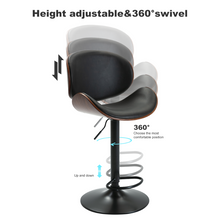 Load image into Gallery viewer, HengMing Bentwood Adjustable  Bar Stools , Upholstered Swivel Barstool, Mix color PU Leather  
  Barstools (Set of 2)
