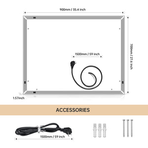 28“*36” LED Lighted Bathroom Wall Mounted Mirror with High Lumen+Anti-Fog Separately Control+Dimmer Function