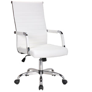 High Back Fuax Leather Chair, White upholstery Work Computer Office Chair Tilt Seat Designer Executive Manager Conference Ergonomic Swivel Chair