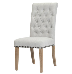 BTExpert High Back Tufted Parsons Upholstered Dining Room Chair Wood Accent Nail Trim Linen Gray