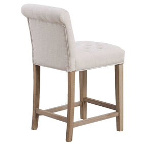 BTExpert Wooden Linen Tufted Counter 26" Bar Stool Chair , Accent Nail Trim Barstool ONE