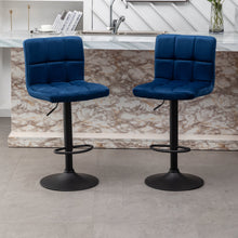Load image into Gallery viewer, BTEXPERT Adjustable Industrial Metal upholstered Swivel Blue Velvet Dining Barstool Chair Set of 2
