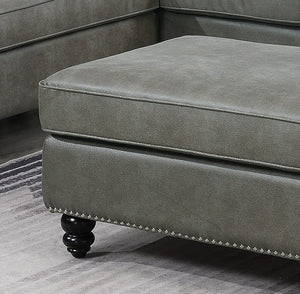 Living Room XL- Cocktail Ottoman Slate Grey Leatherette Accent Studding Trim Wooden Legs