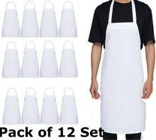 Load image into Gallery viewer, 12 Bib Apron Kitchen Bar 32x28 Inches Bulk Extra Long Ties Unisex Black Machine Washable Professional Crafting Drawing Chef Cooking Baking Restaurant
