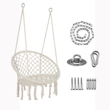 Load image into Gallery viewer, Indoor Outdoor Use Hammock Chair Macrame Hanging Swing Cotton Rope Hammock Swing Chair w/Hardware Kit,Beige
