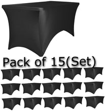 Load image into Gallery viewer, BTEXPERT Kitchen Stretchable Black Tablecloth Set of 15 Pack, Stretch/Fitted Table Covers for 6 Feet Folding Table, Rectangular Spandex Cloths for Wedding Party or Event
