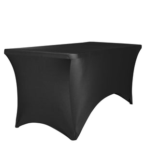 Kitchen Stretchable Black Tablecloth, Stretch/Fitted Table Covers 6 Feet Folding Table Rectangular Spandex Cloths for Wedding Party