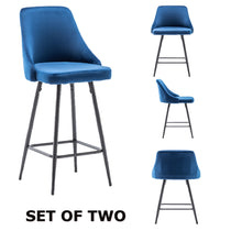 Load image into Gallery viewer, TWO - Chacha Velvet Blue barstools Upholstered Modern Counter height Stool Bar Chairs Set of 2
