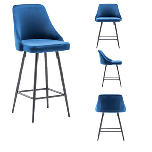 BTExpert Chacha Velvet Blue barstools Upholstered Modern Counter height Stool Bar Chair