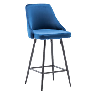 BTExpert Chacha Velvet Blue barstools Upholstered Modern Counter height Stool Bar Chair