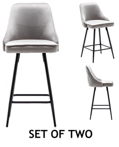 Tasleem Velvet Gray Tufted Upholstered Modern Premium Stool Bar Chairs Set of 2