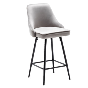 Tasleem Velvet Gray Tufted Upholstered Counter Barstool Modern Stool Bar Chair