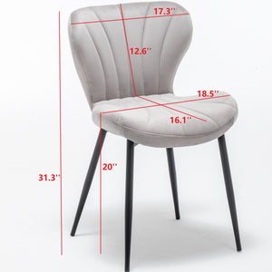 BTEXPERT Upholstered Modern Premium Grey Velvet Accent Dining Chair Set of 2