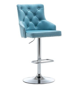 BTExpert Upholstered Dining Adjustable Seat, High Back Stool Bar Chair Teal Tufted Barstool Set of 2