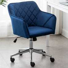 Load image into Gallery viewer, Executive Chair Blue Bucket Office 360 Swivel Diamond Tufted Plush Make-Up Vanity Office Job
