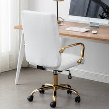 Load image into Gallery viewer, BTEXPERT Ergonomic White Faux Leather Adjustable Home Office Arm Chair Golden Finish
