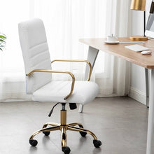 Load image into Gallery viewer, BTEXPERT Ergonomic White Faux Leather Adjustable Home Office Arm Chair Golden Finish
