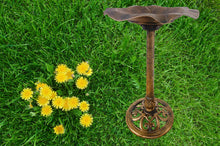 Load image into Gallery viewer, Golden Bronze Lily Leaf Pedestal Outdoor Garden Floral Bird Bath Decoration Accent
